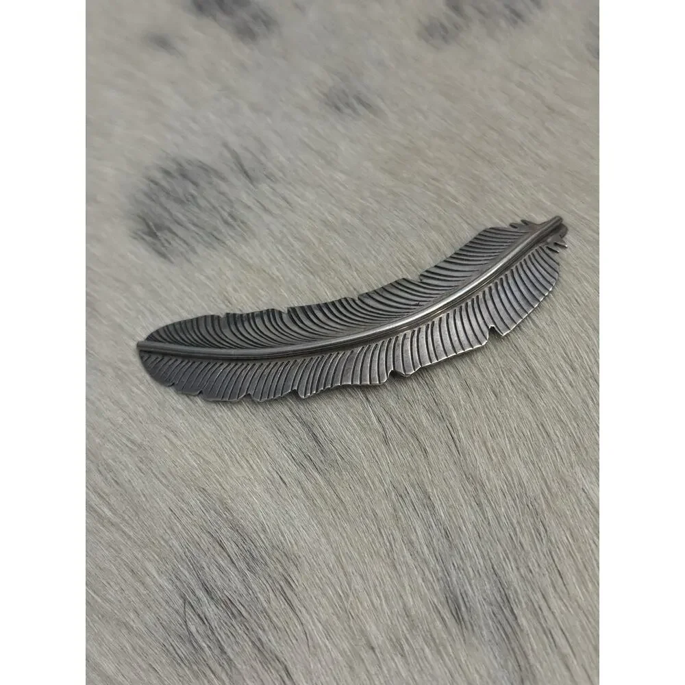 Vintage 3.5” Lorencita Garcia Santo Domingo Sterling Silver Feather Pin Brooch